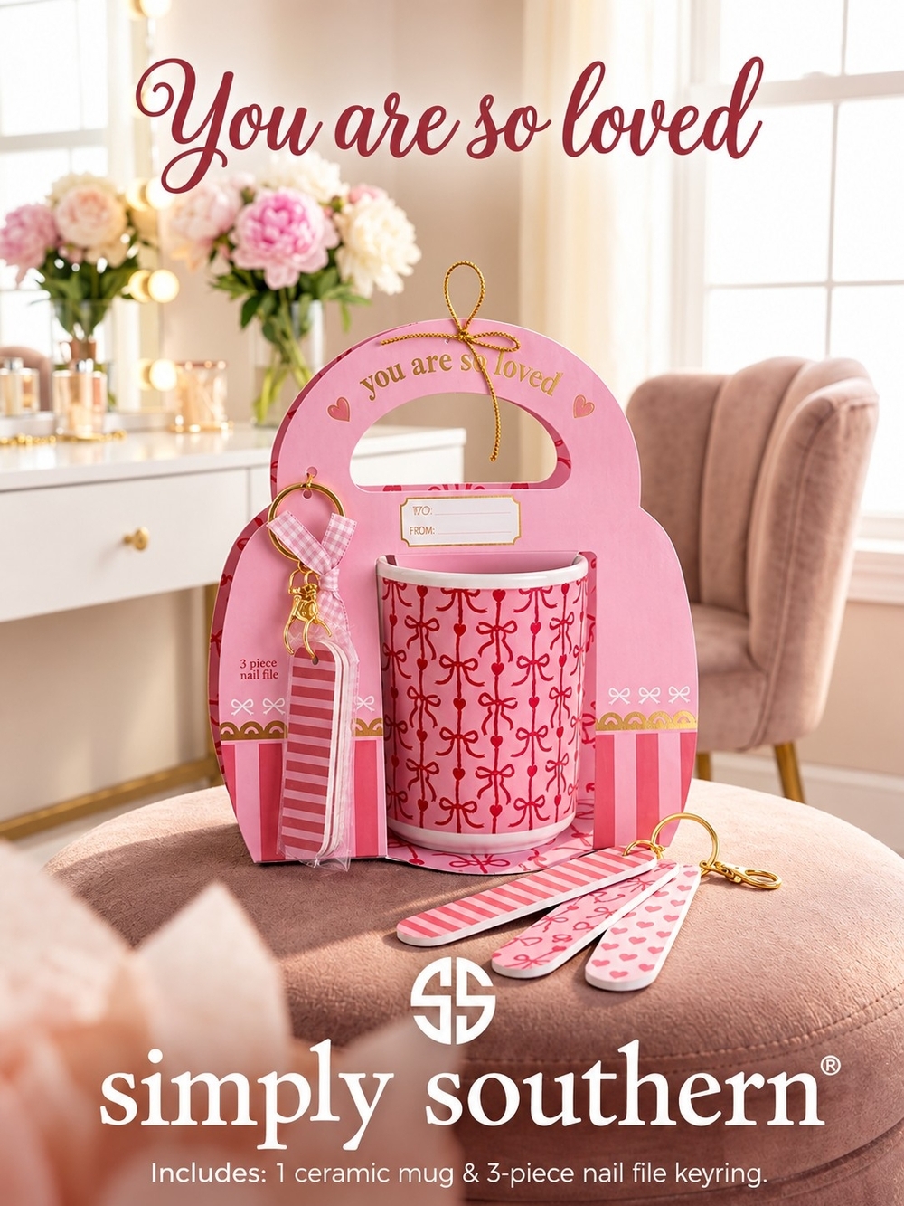 🩷Simply Southern Pink 'You Are So Loved' Mug & Nail File Keyring Set